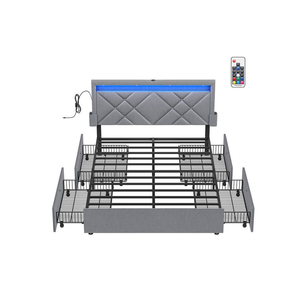 Tweepersoonsbedframe met hoofdbord – Staal – Leigrijs