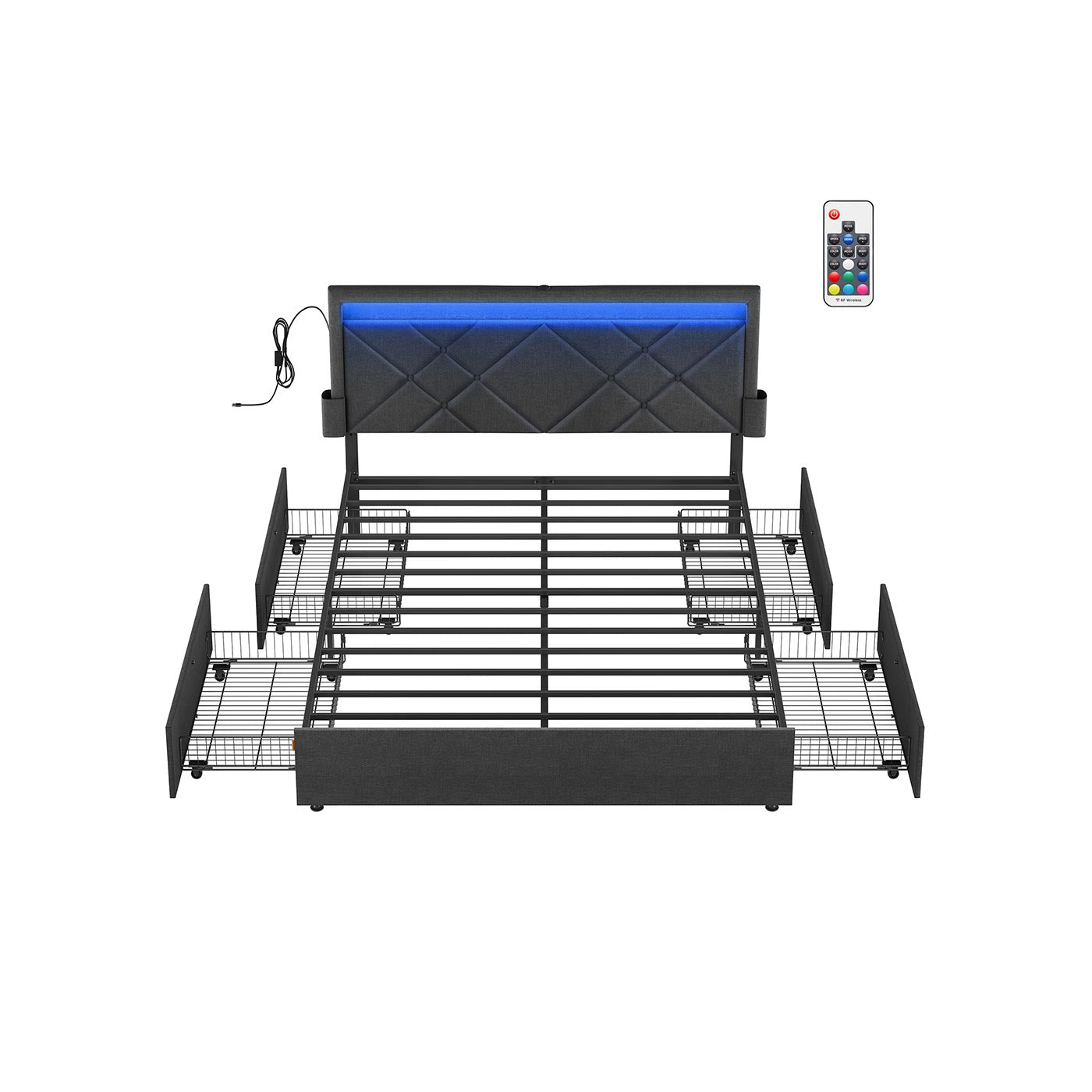 Tweepersoonsbedframe met hoofdbord – Staal – Leigrijs