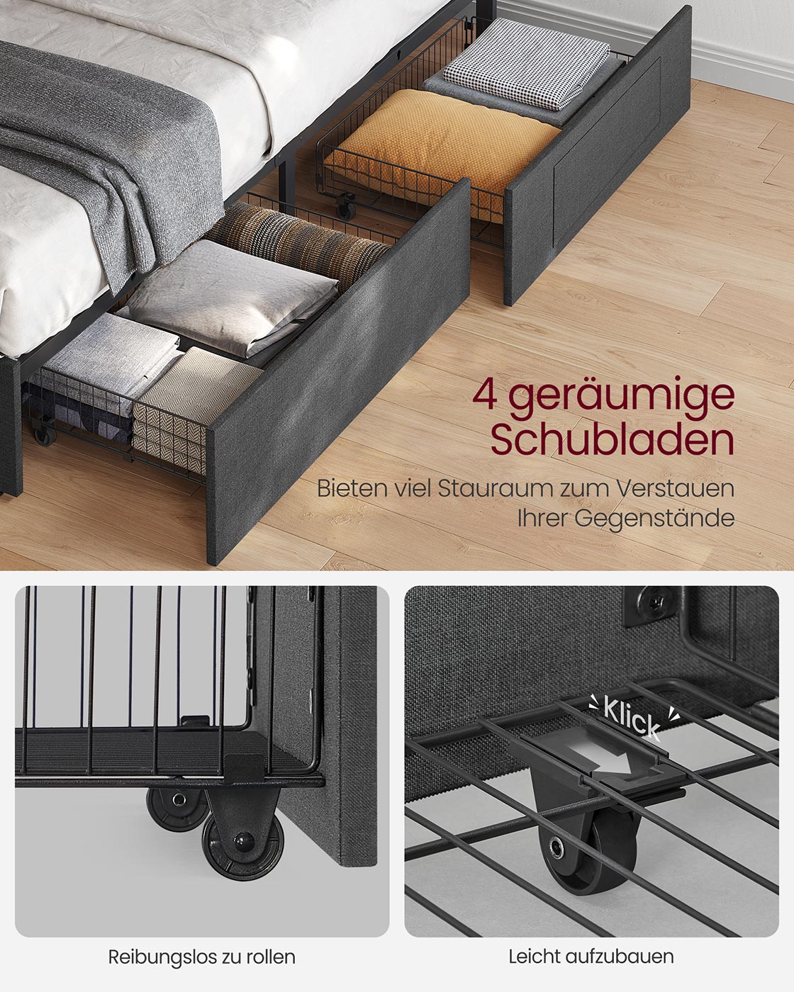 Tweepersoonsbedframe met hoofdbord – Staal – Leigrijs