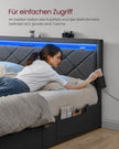 Tweepersoonsbedframe met LED en 4 lades leigrijs-mat zwart