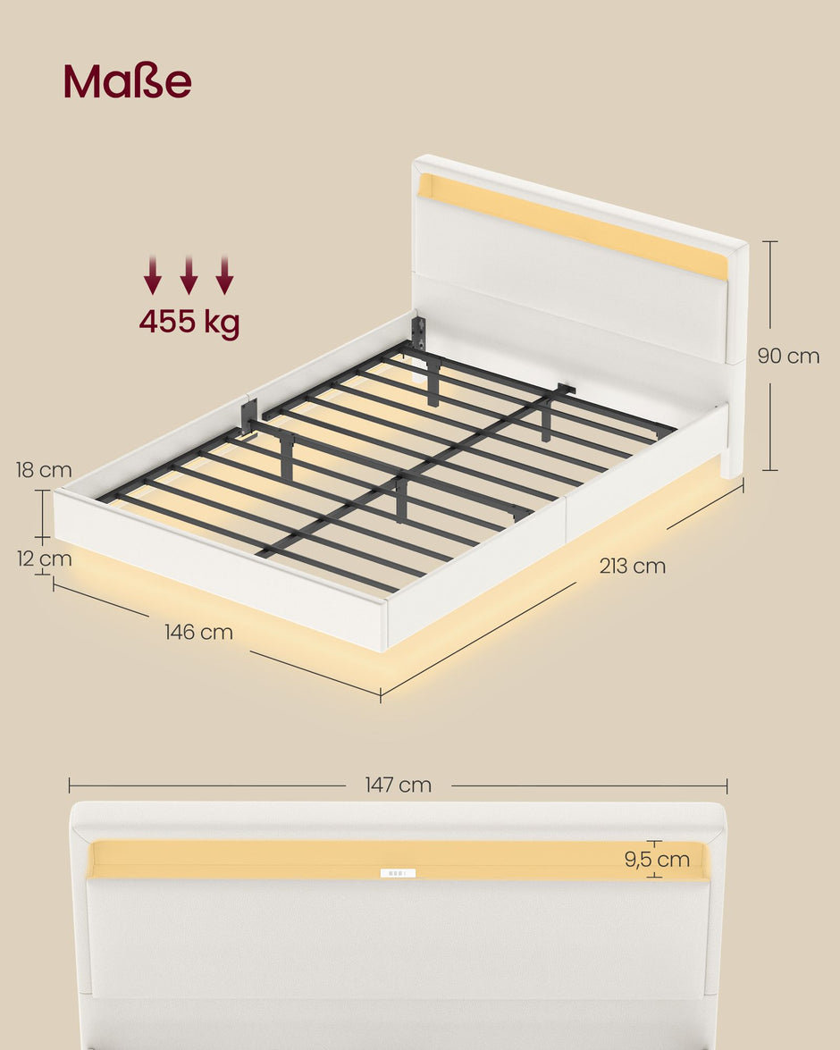 Bedframe 140x200 cm met LED-verlichting en USB-wolkwit