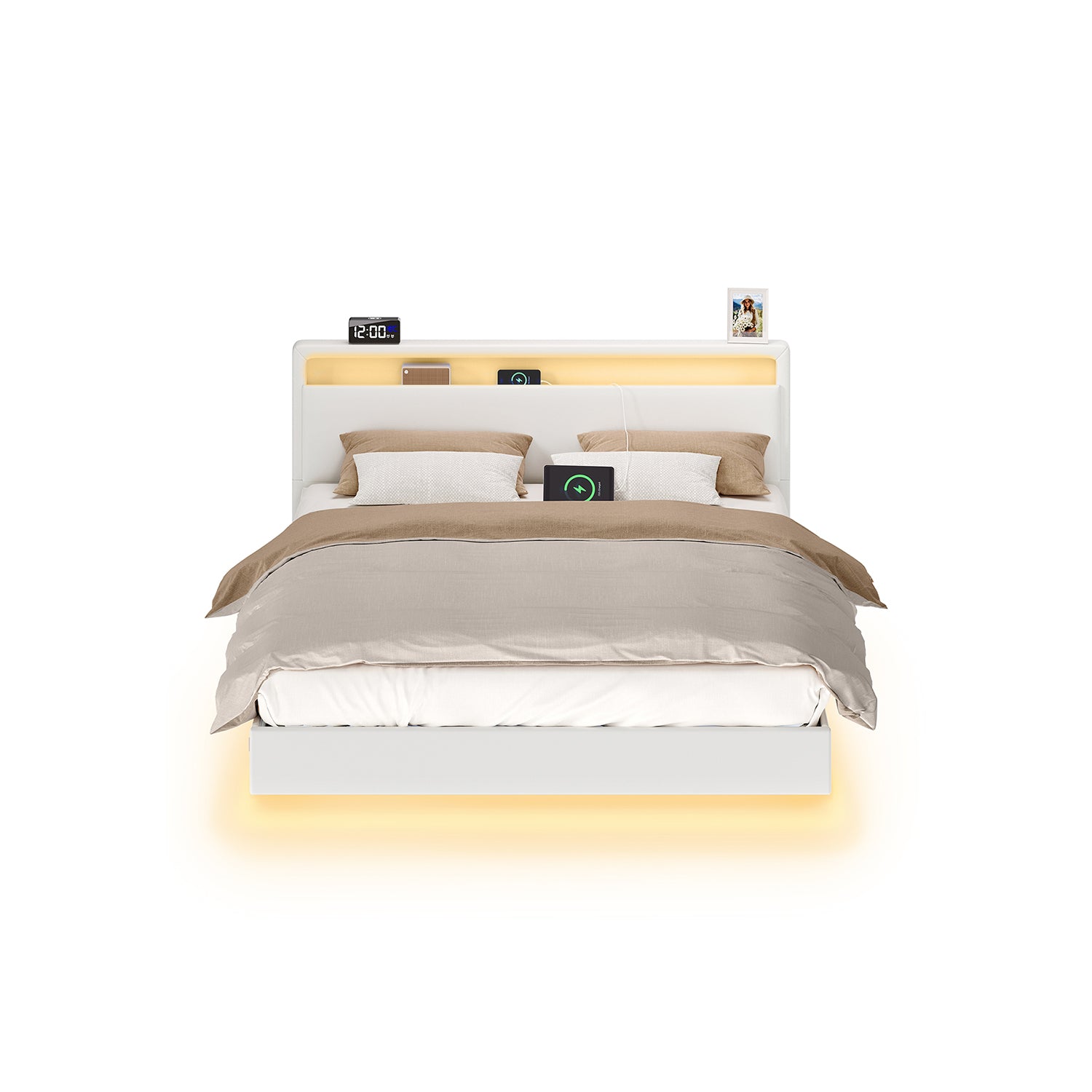 Bedframe 160×200 cm – met LED-verlichting en USB-laadstation