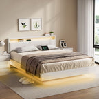 Bedframe 160×200 cm – met LED-verlichting en USB-laadstation