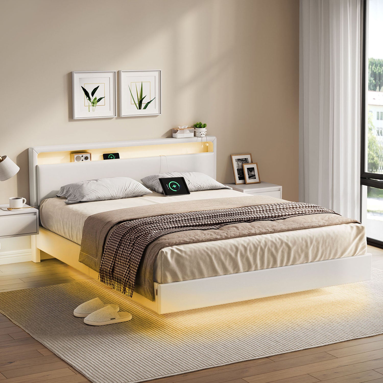 Bedframe 160×200 cm – met LED-verlichting en USB-laadstation