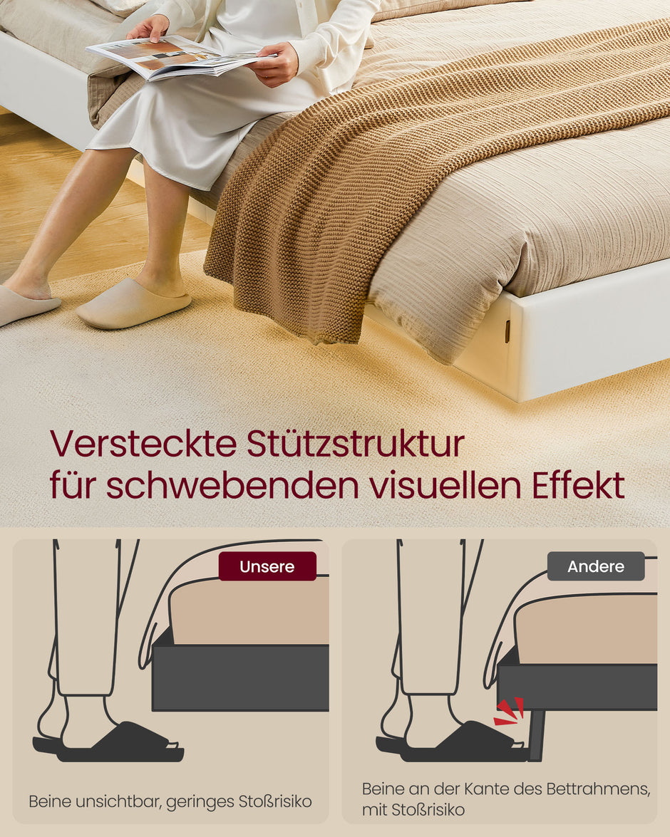 Bedframe 160x200 cm met LED-verlichting en USB-laadstation wolkwit