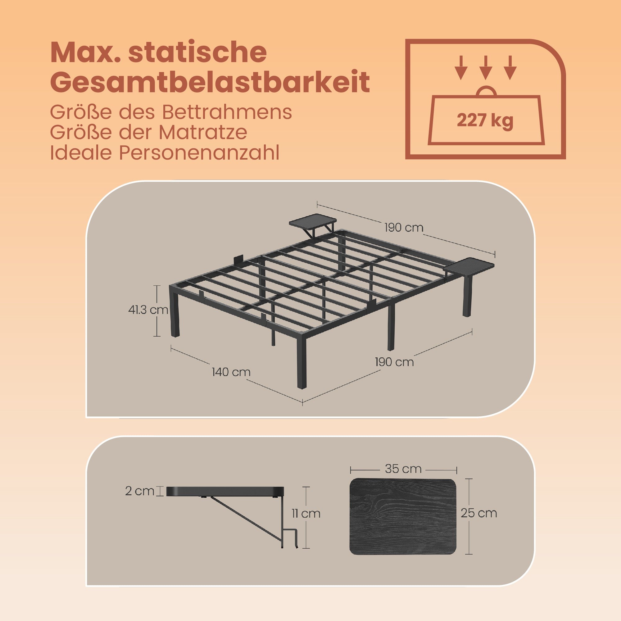 Bedframe – 140 x 190 cm, stevig metalen frame