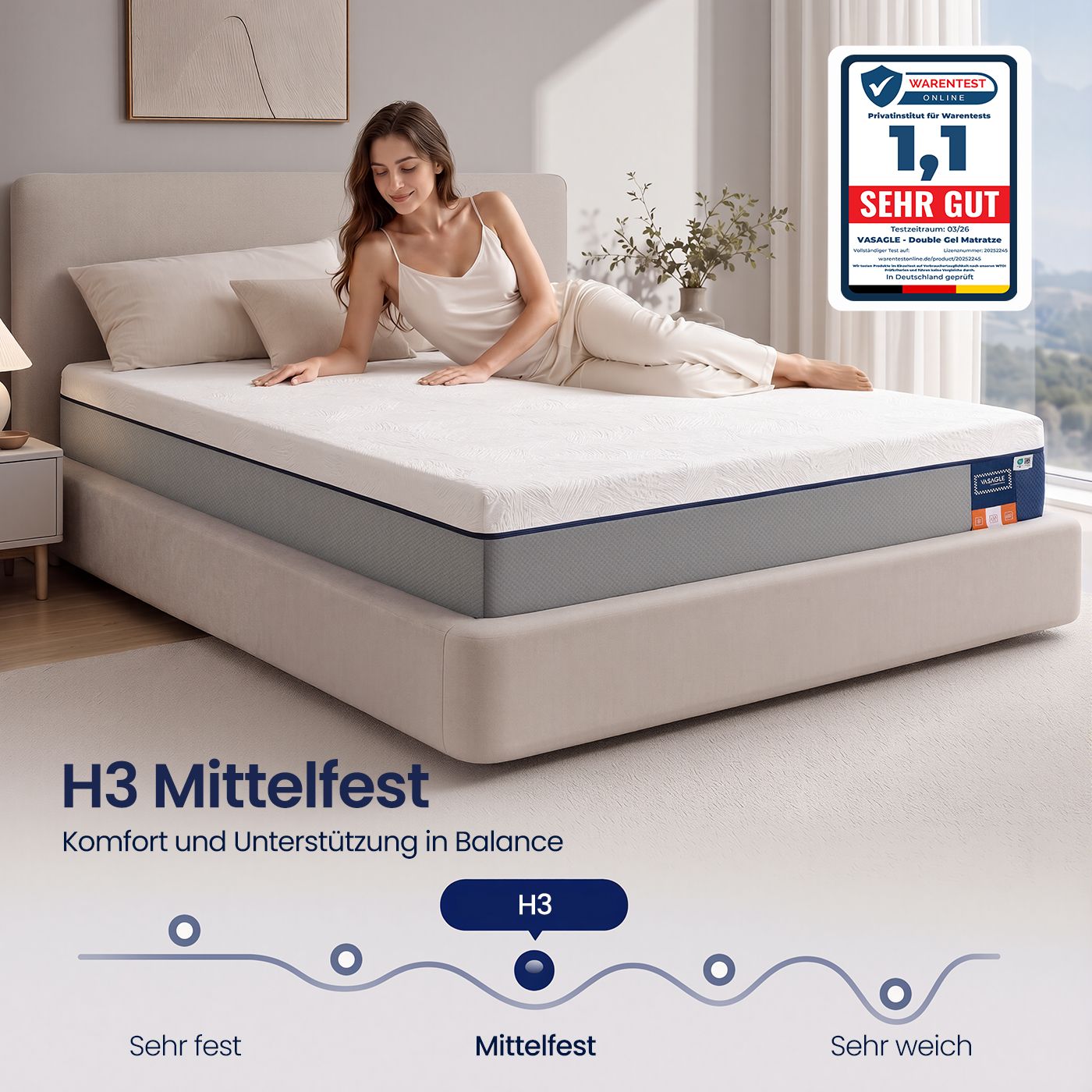 Matras - 140 x 200 x 20 cm - Gel Traagschuim - 7 Zones - Blauw