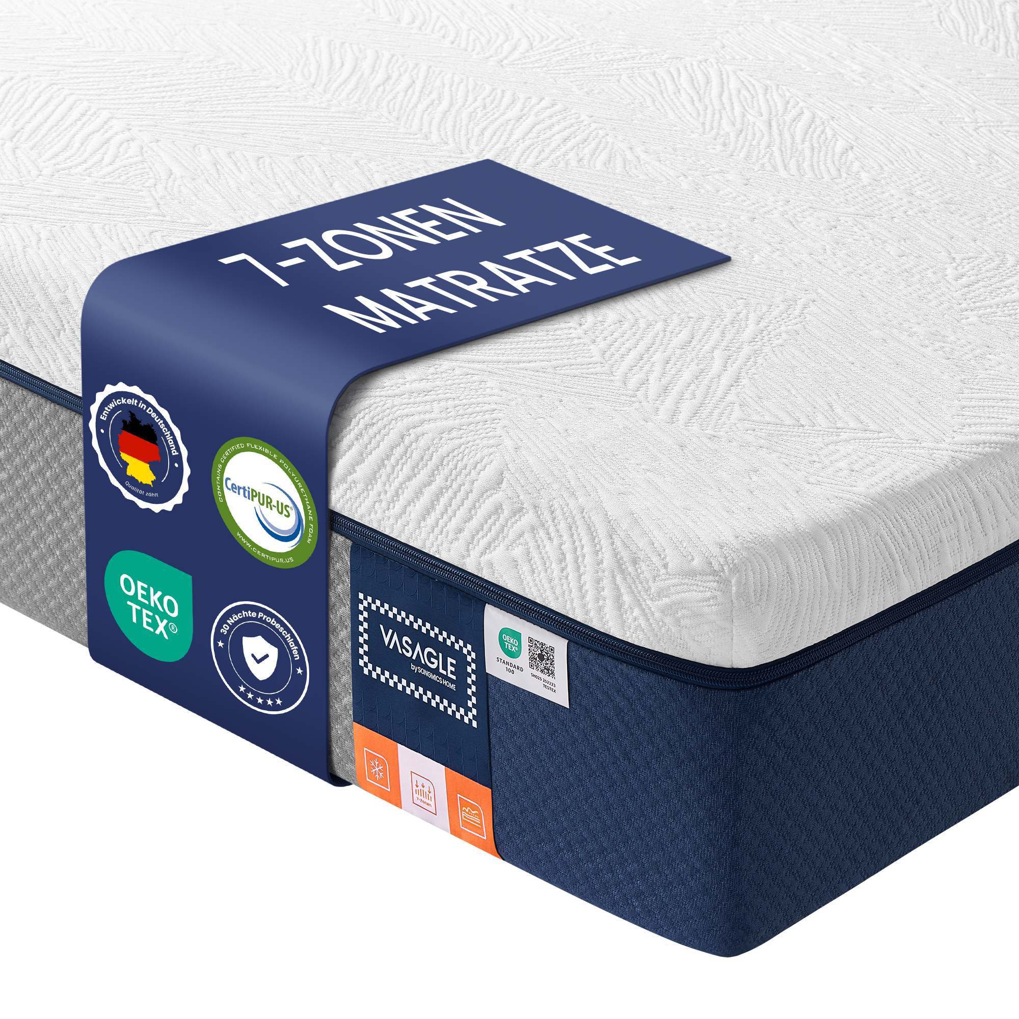 Matras - 140 x 200 cm - gel-traagschuim - middelhard - 20 cm dik - blauwe hoes - 19,4 kg
