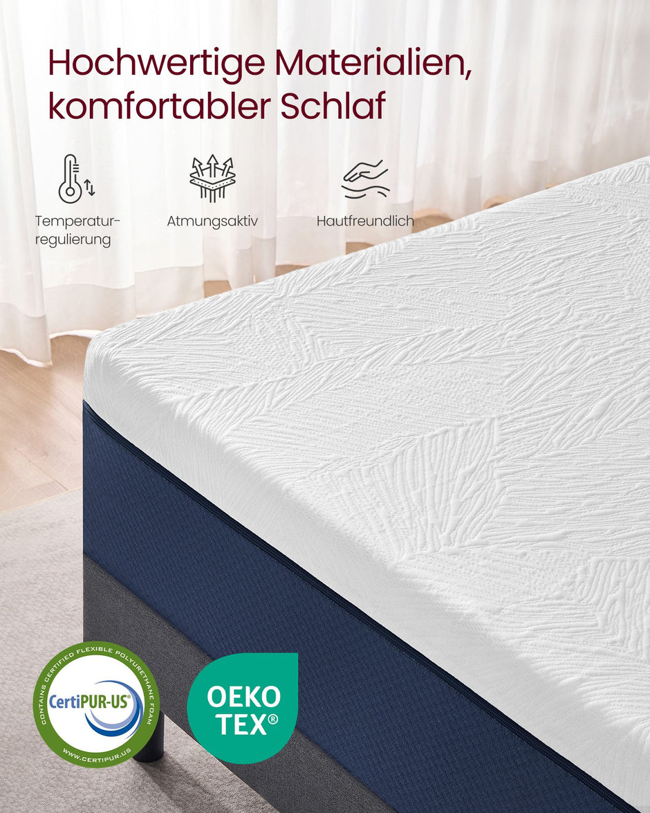 Matras - 140 x 200 cm - gel-traagschuim - middelhard - 20 cm dik - blauwe hoes - 19,4 kg