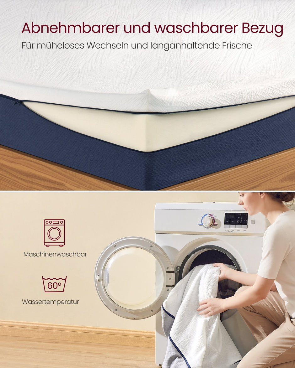 Matras - 140 x 200 cm - gel-traagschuim - middelhard - 20 cm dik - blauwe hoes - 19,4 kg