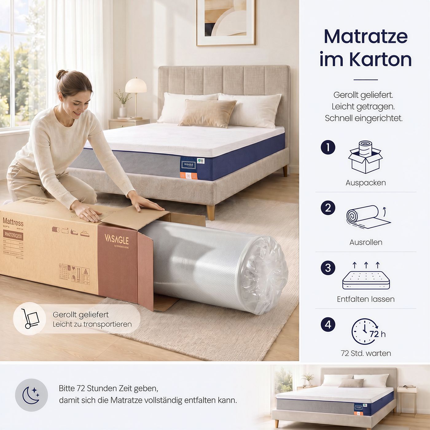 Matras - 160 x 200 x 25 cm - Gel Traagschuim - 7 Zones - Blauw