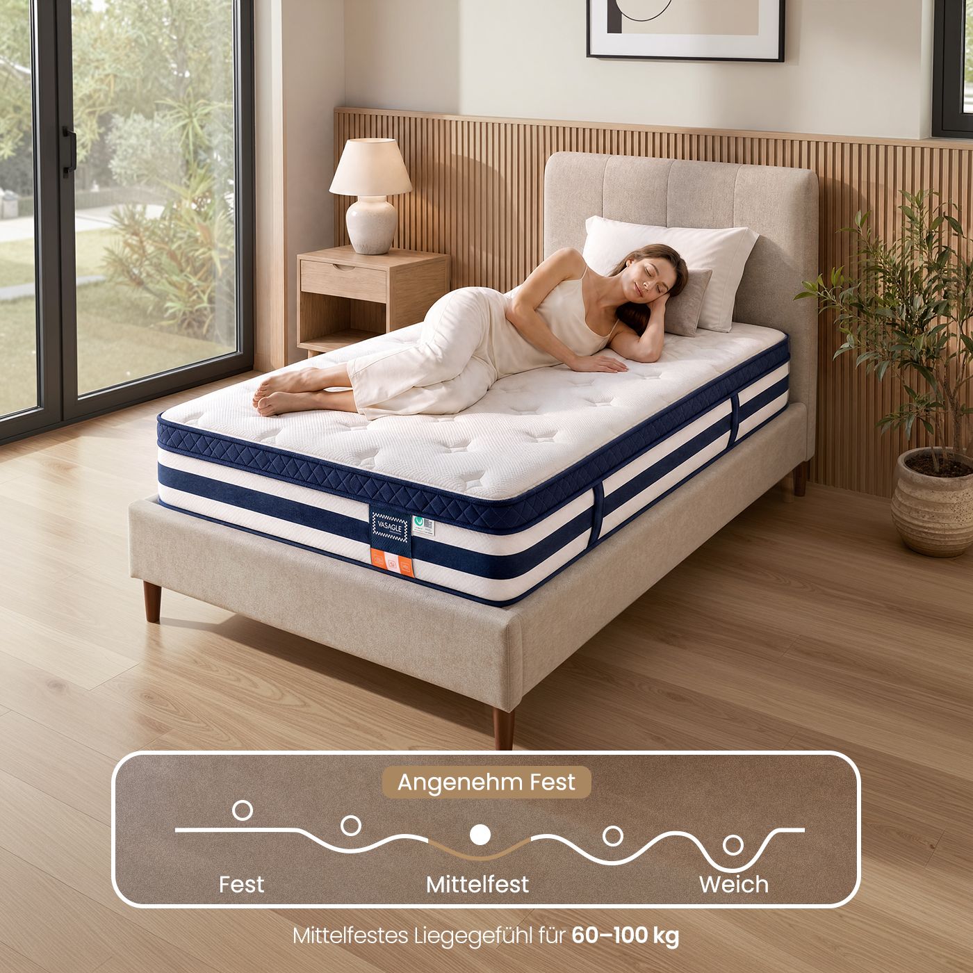 Pocketveringmatras - 7 Zones - Gel-Traagschuim - 90 x 200 cm - Blauw
