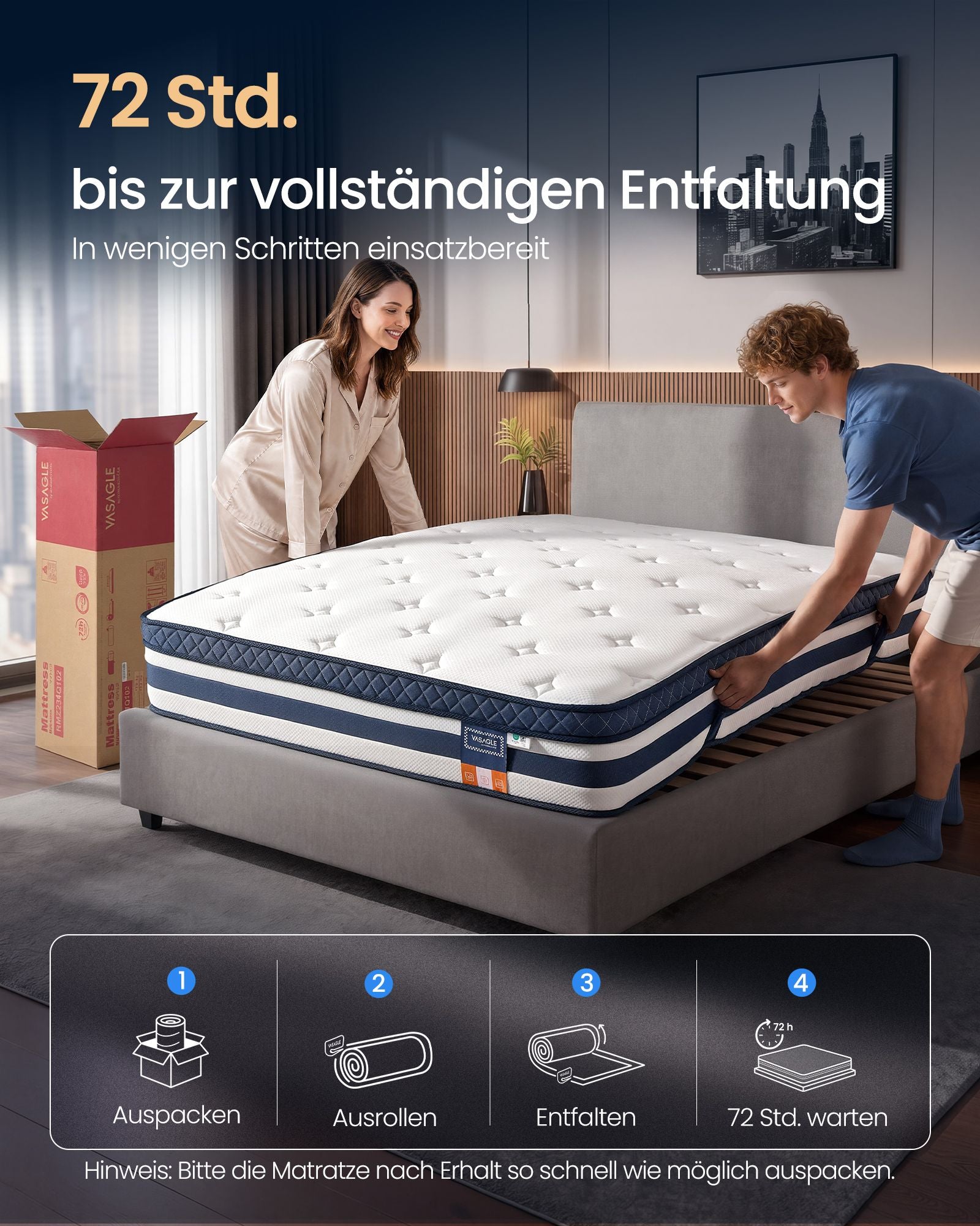Pocketveringmatras - 7 Zones - Gel-Traagschuim - 140 x 200 cm - Blauw