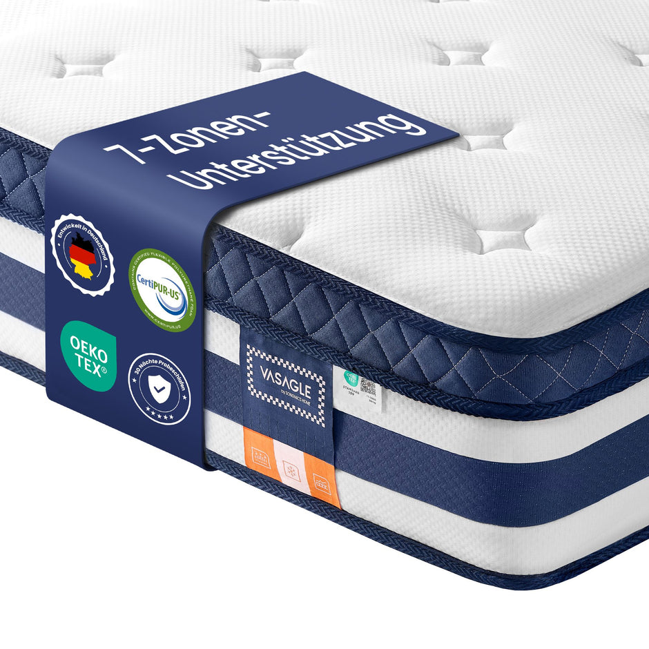 Pocketveringmatras - 7 Zones - Gel-Traagschuim - 160 x 200 cm - Blauw