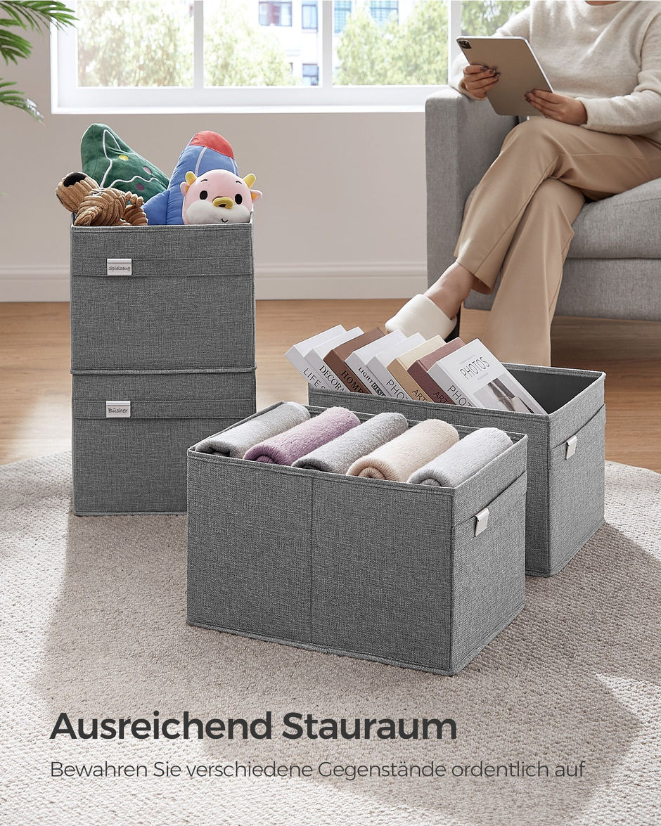 Opbergboxen set van 2 met handgrepen duifgrijs