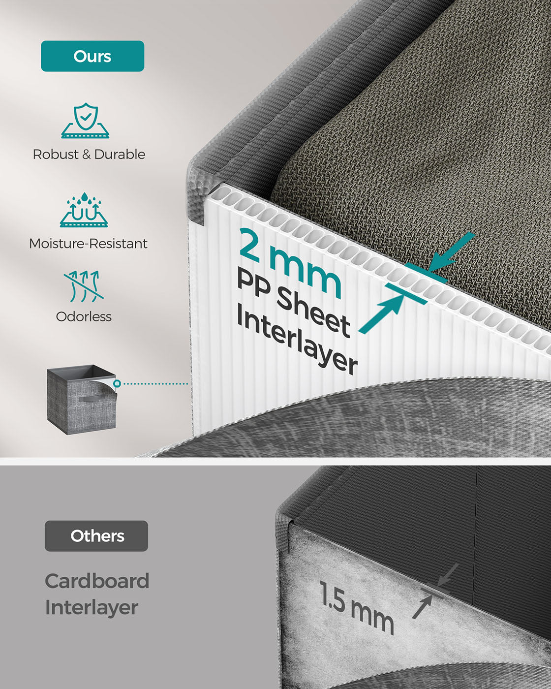 Opbergdozen set van 8 – Vliesstof – Grijs