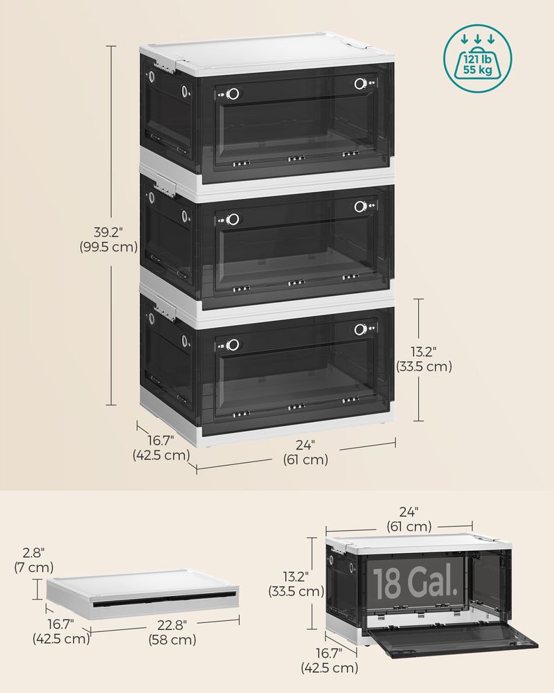 Opbergdoos Set van 3 Met Deksel Cloud White-Slate Grey