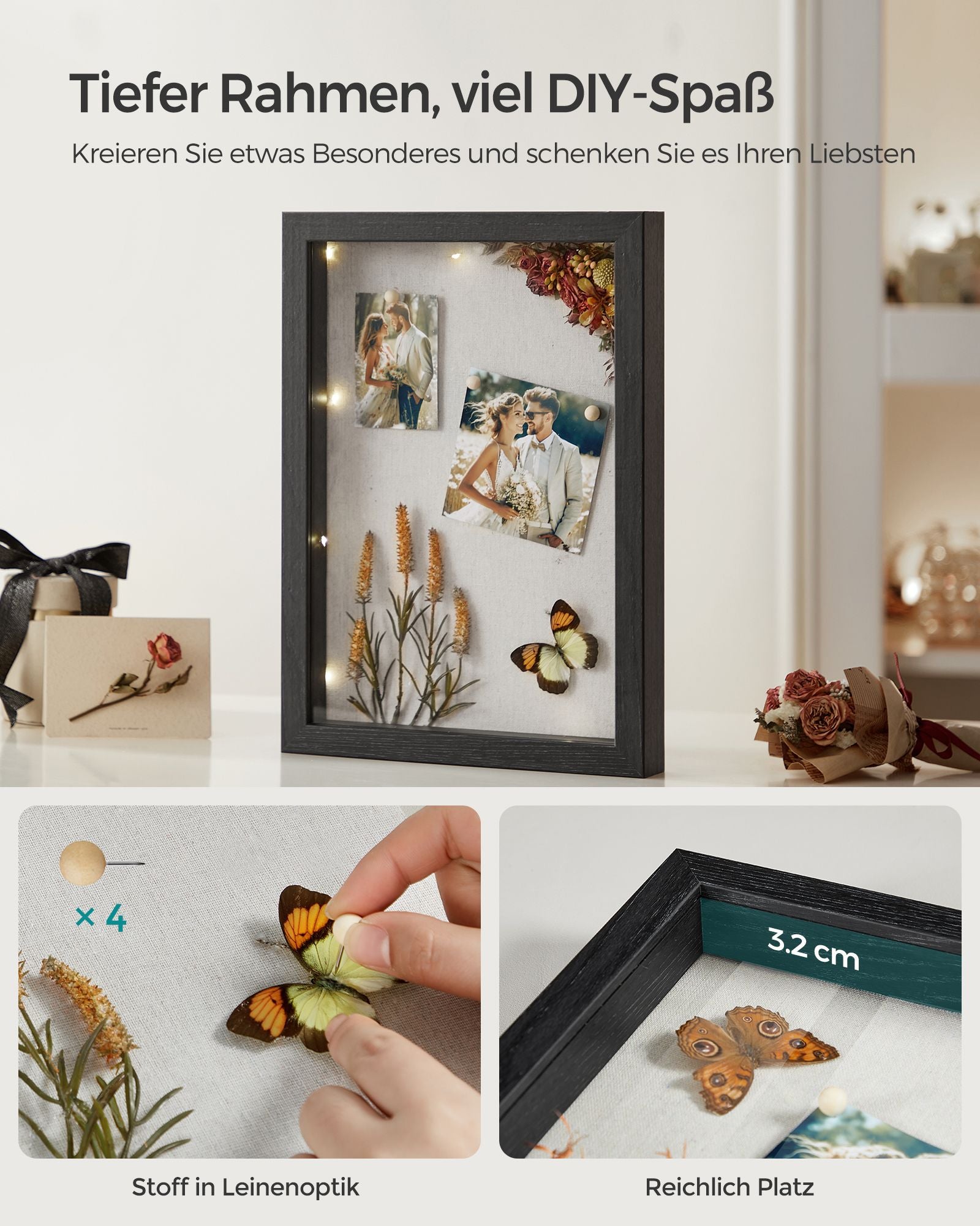 Fotolijst A4 met wandhaak – Essenzwart – Aszwart