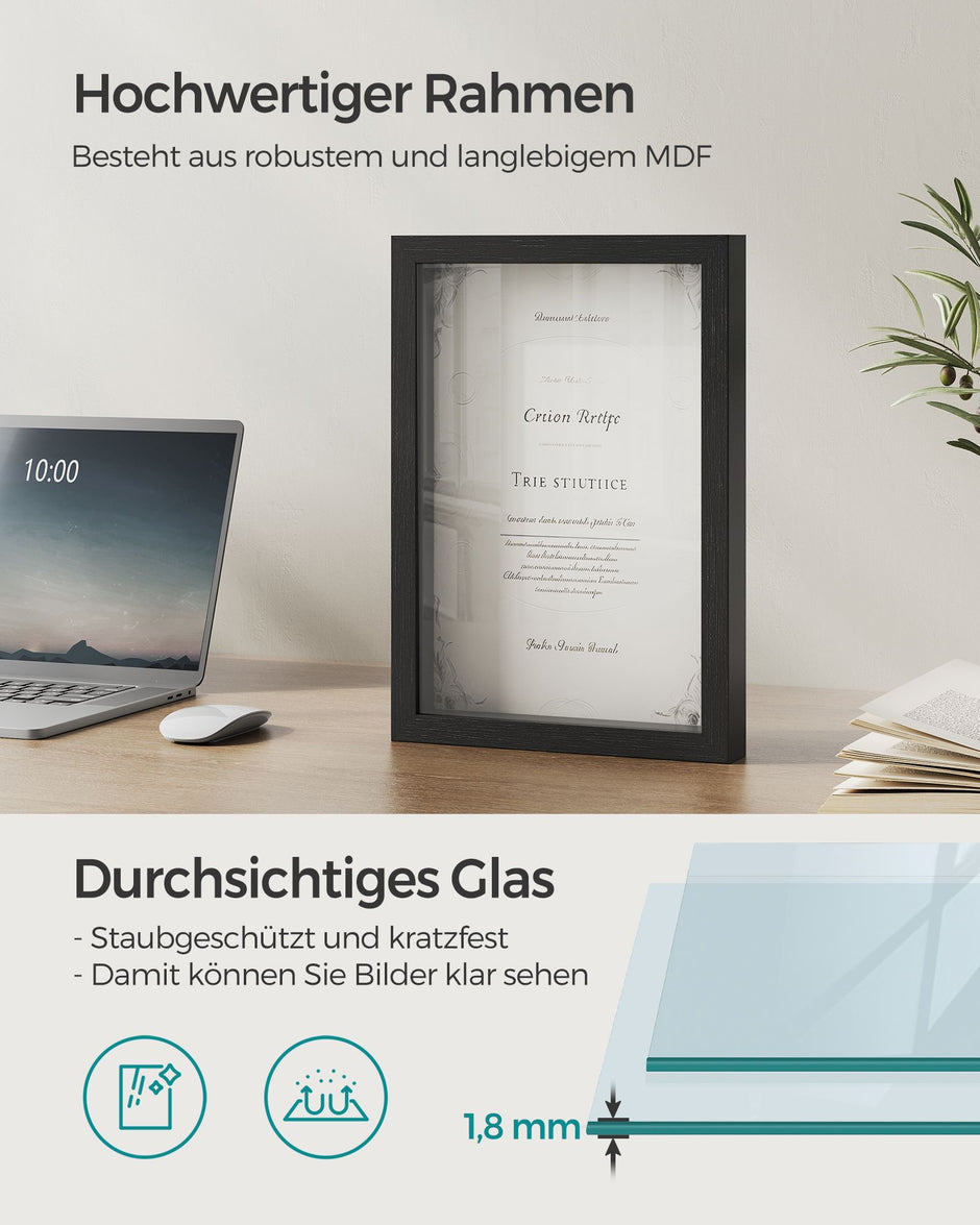 Fotolijst A4 met wandhaak – Essenzwart – Aszwart