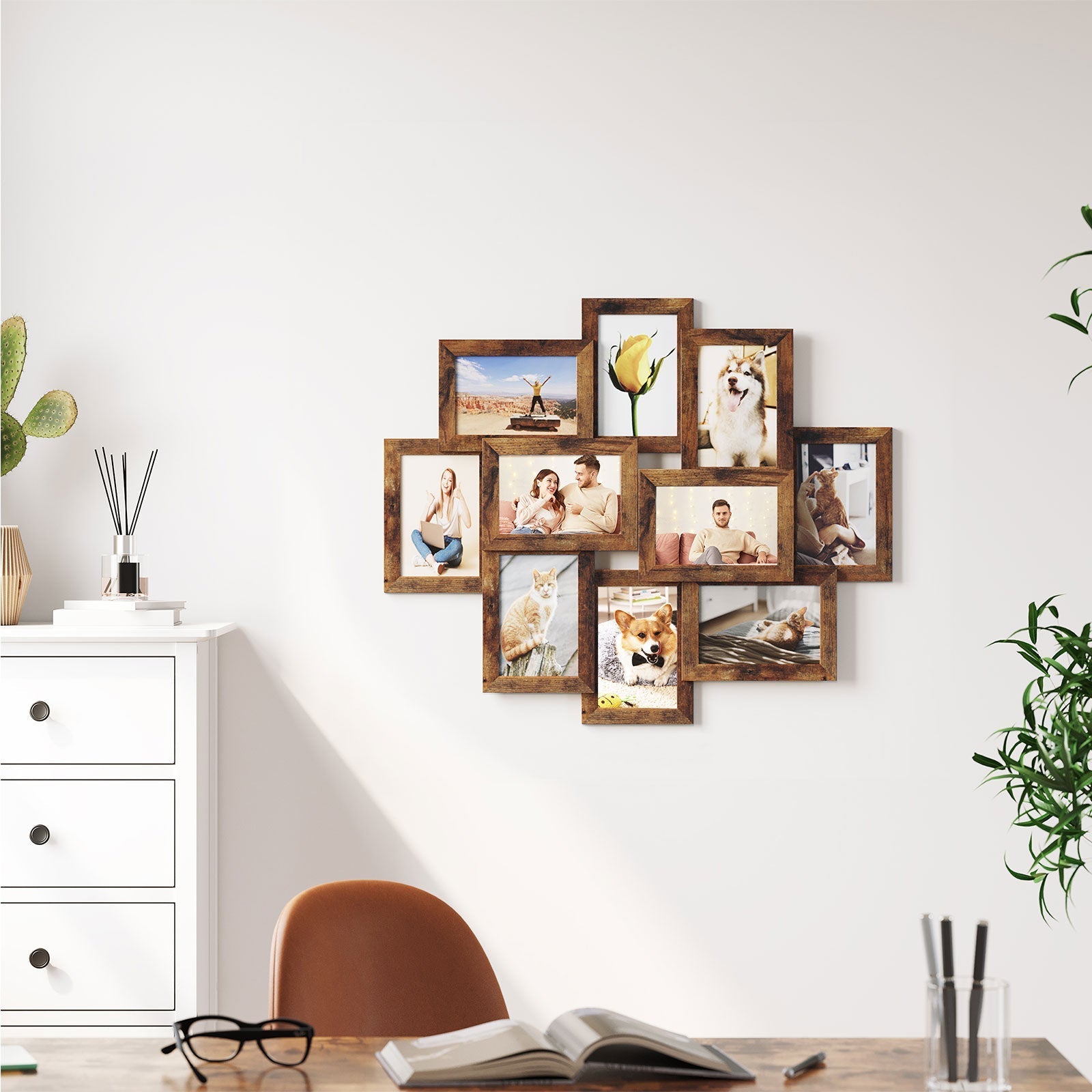 Fotolijst - Collage - Voor 10 foto's - Vintage bruin
