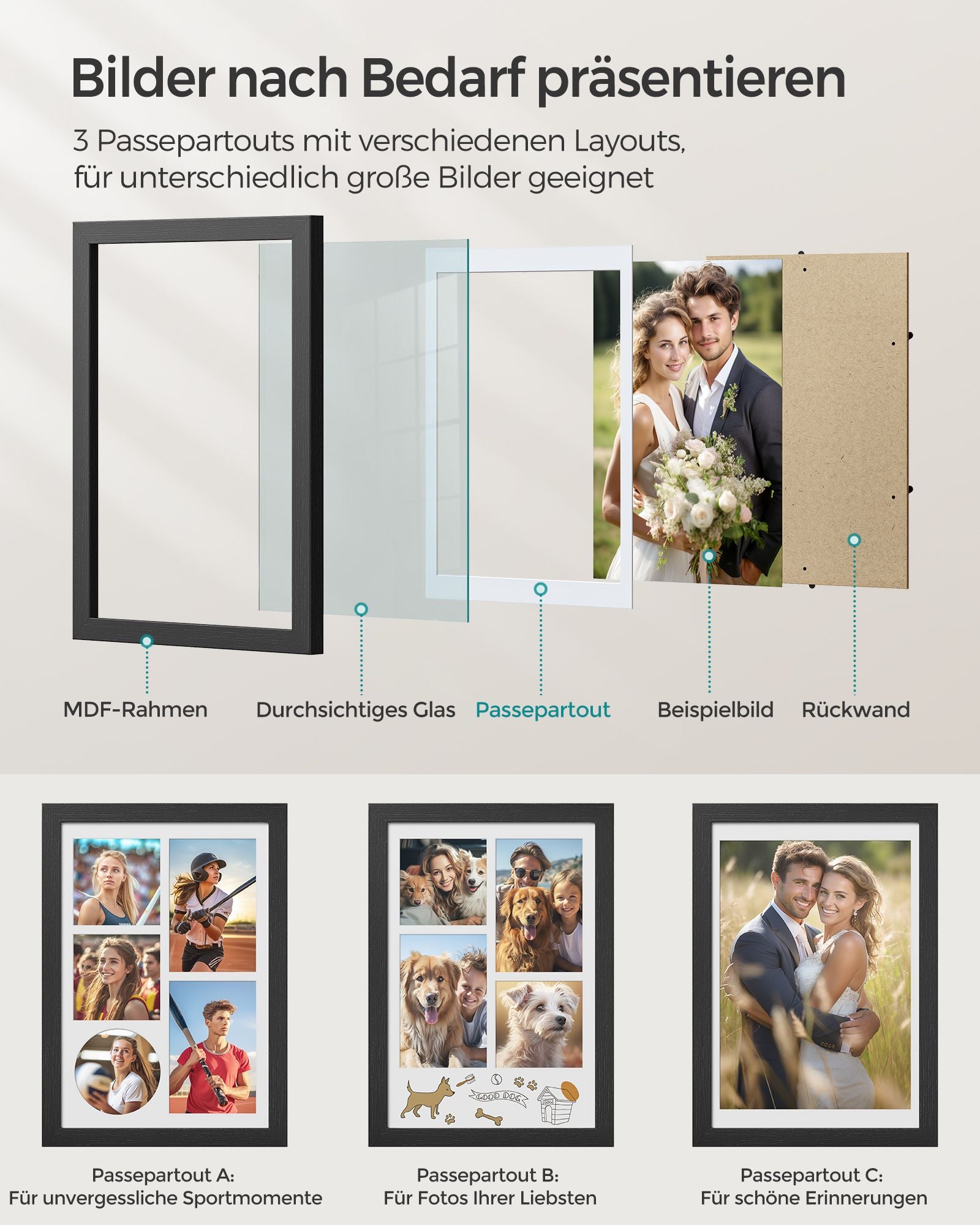 Fotolijst – A4 – voor meerdere foto’s – aszwart