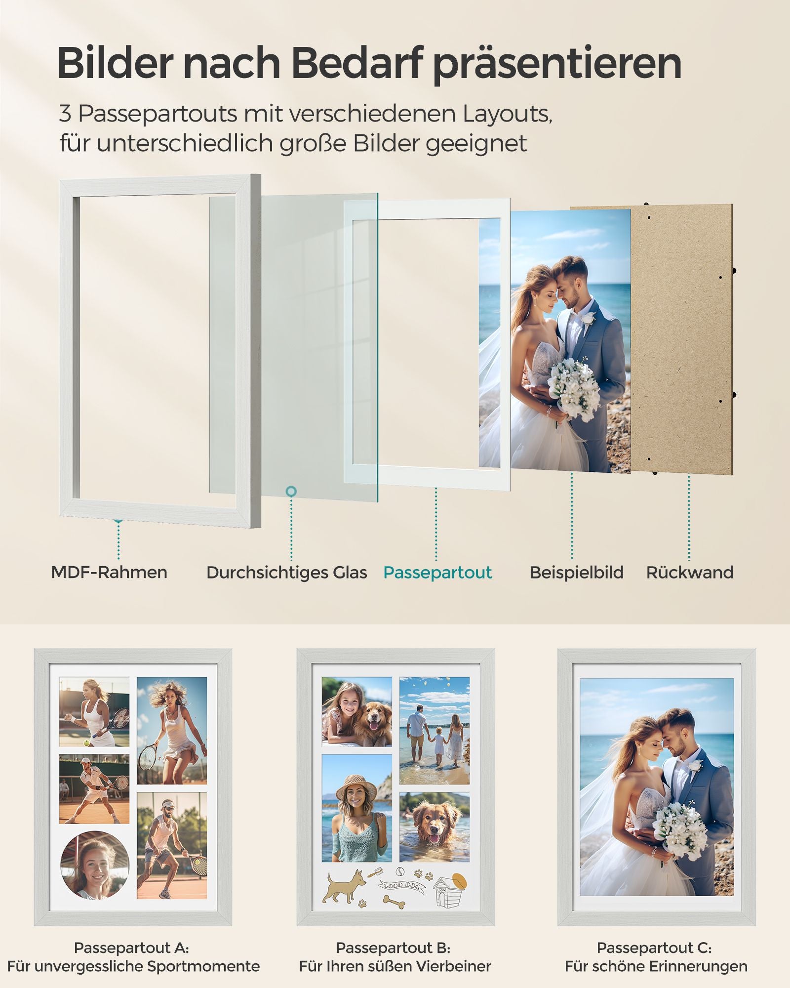 Fotolijst – A4 – voor meerdere foto’s – vintage wit
