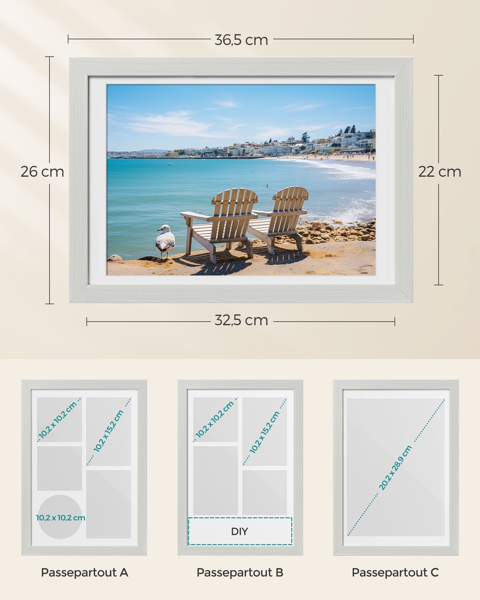 Fotolijst – A4 – voor meerdere foto’s – vintage wit