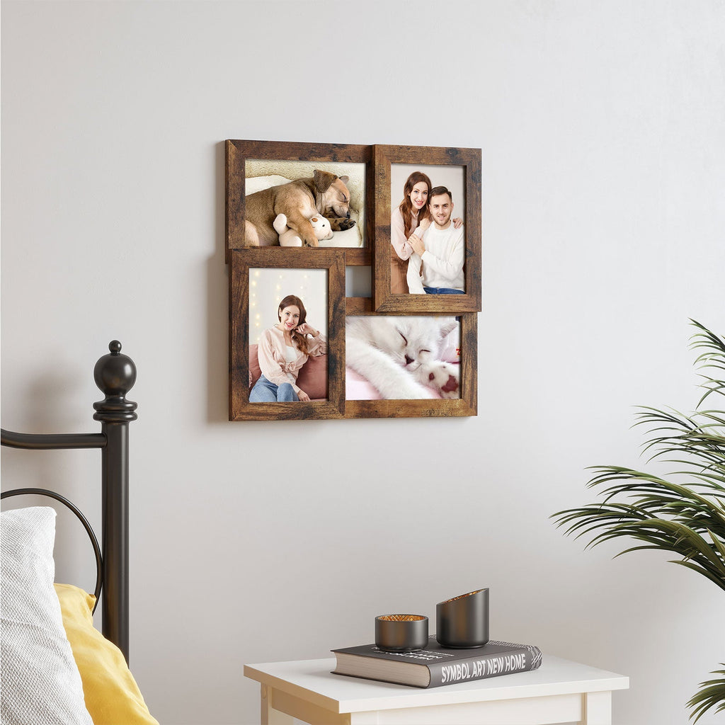 Fotolijst - Collage - Voor 4 foto's - Glazen paneel - Vintage bruin