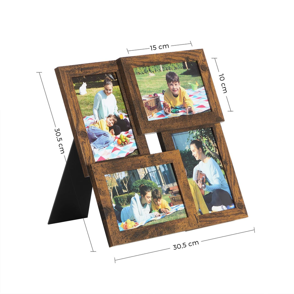 Fotolijst collage – Voor 4 foto's – Glazen paneel – Vintage bruin