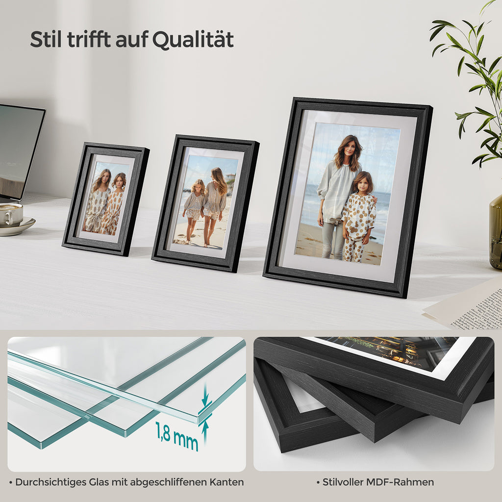 Set Van 7 Fotolijsten Met Non-Marking Muurhaken, Aszwart