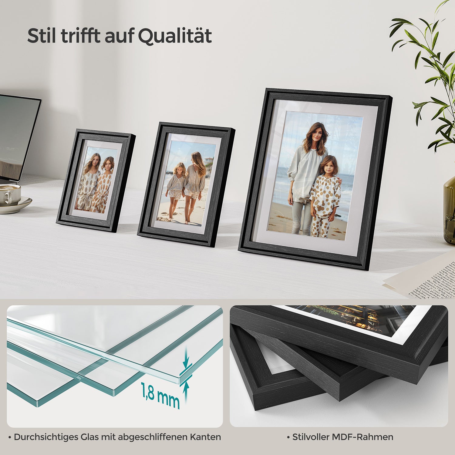Set Van 7 Fotolijsten Met Non-Marking Muurhaken, Aszwart