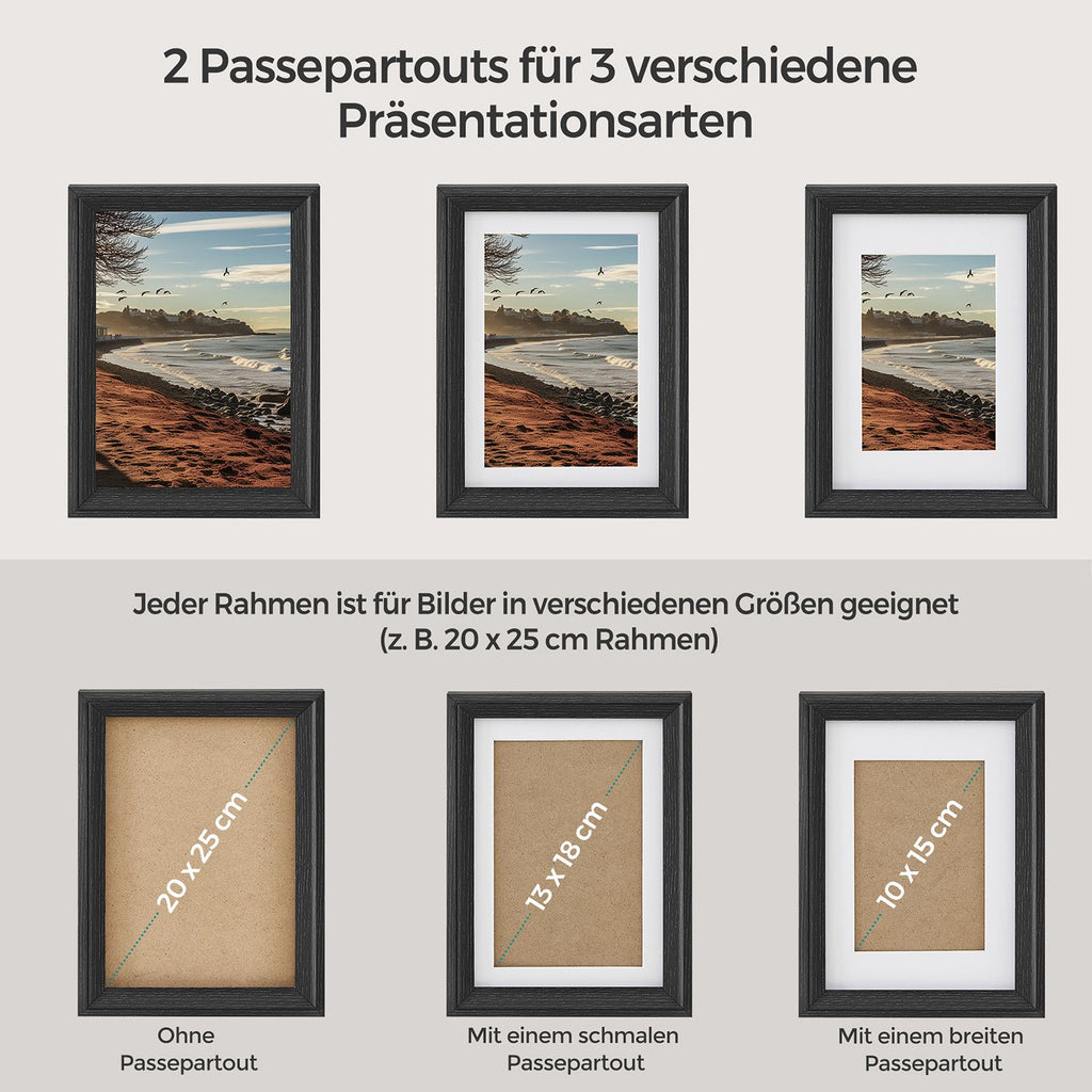 Set Van 7 Fotolijsten Met Non-Marking Muurhaken, Aszwart