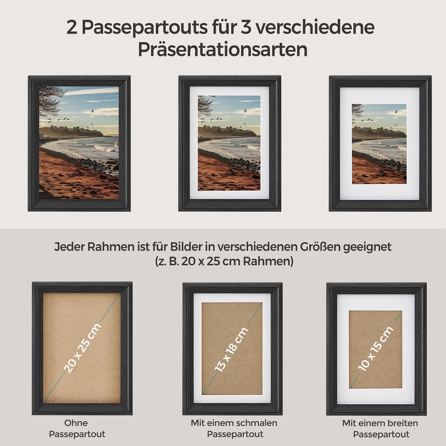 Set Van 7 Fotolijsten Met Non-Marking Muurhaken, Aszwart