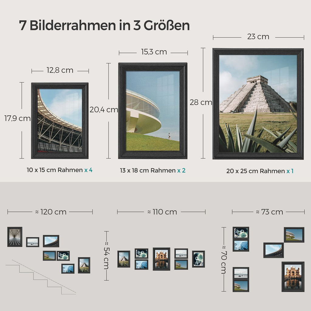 Set Van 7 Fotolijsten Met Non-Marking Muurhaken, Aszwart