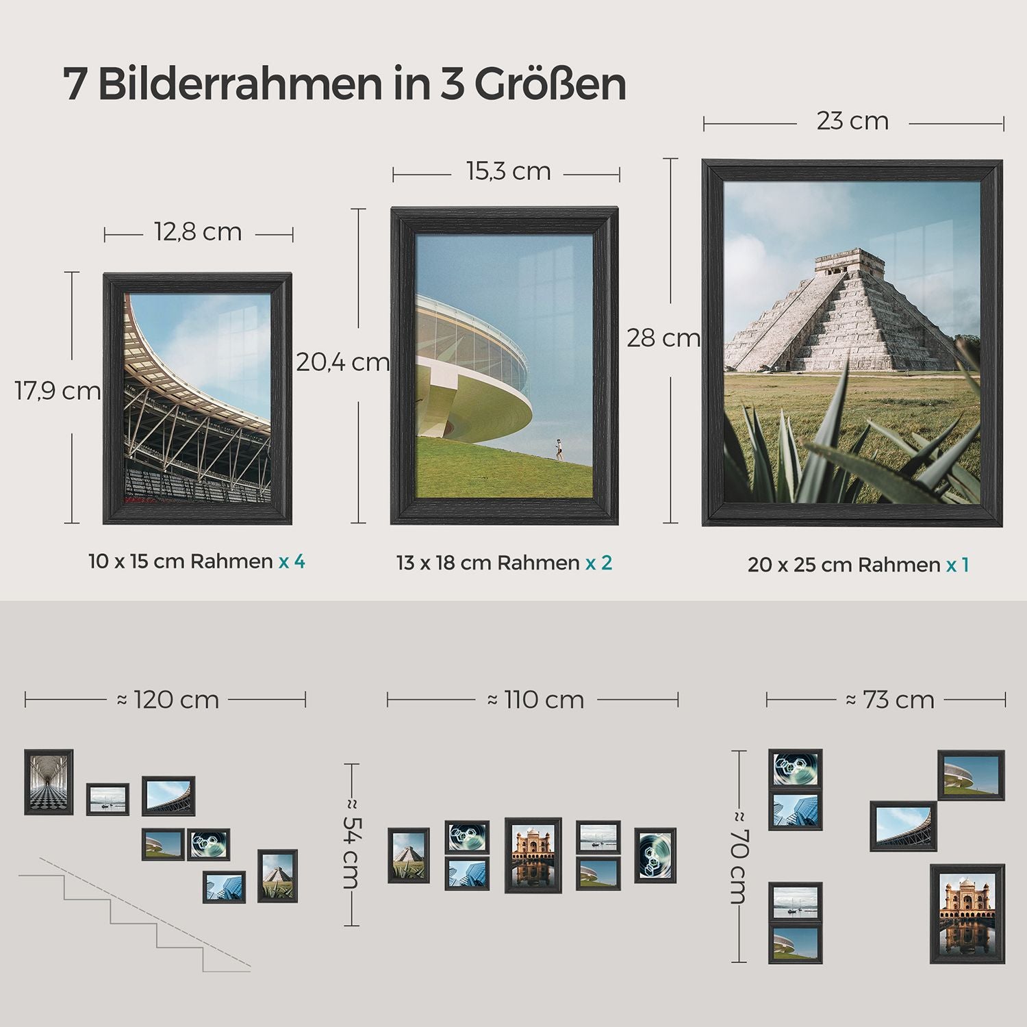 Set Van 7 Fotolijsten Met Non-Marking Muurhaken, Aszwart