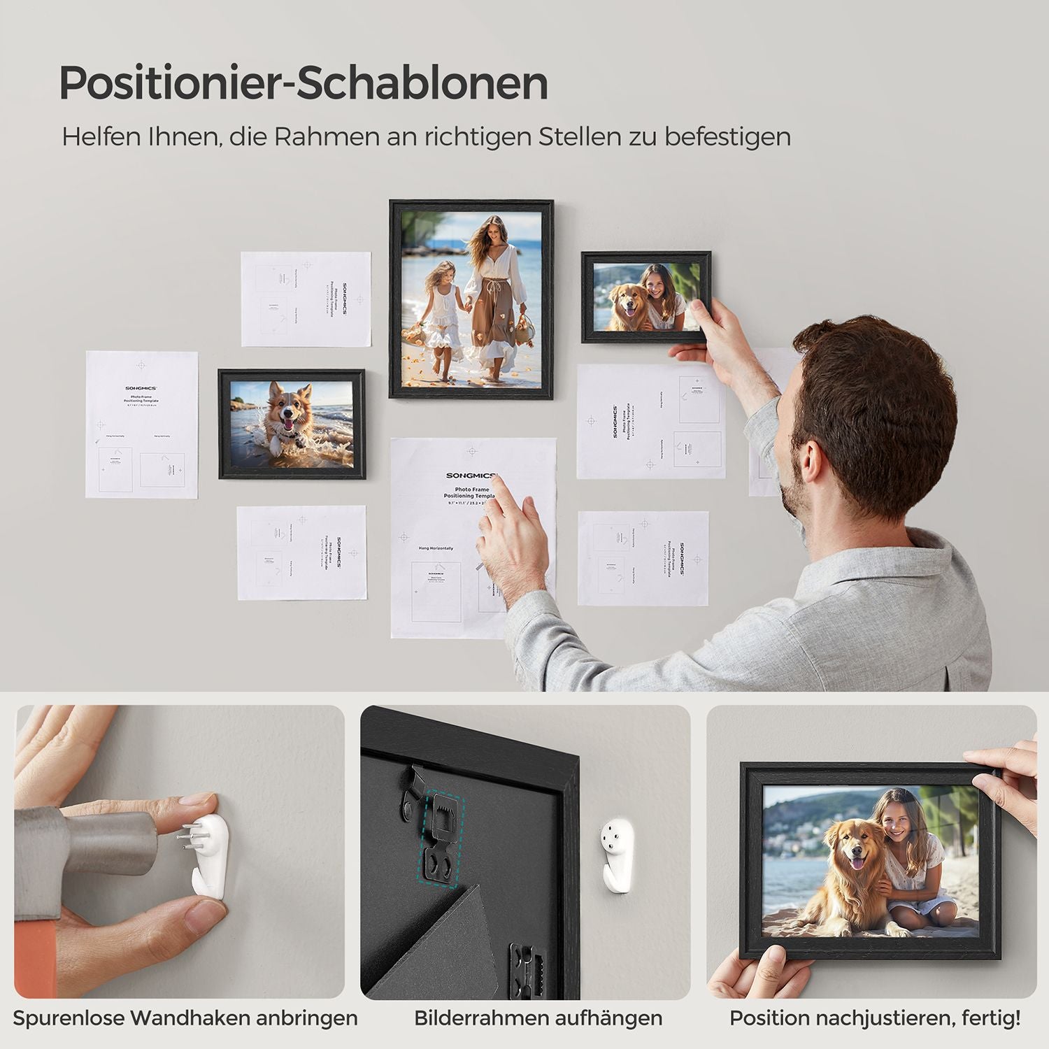 Set Van 7 Fotolijsten Met Non-Marking Muurhaken, Aszwart