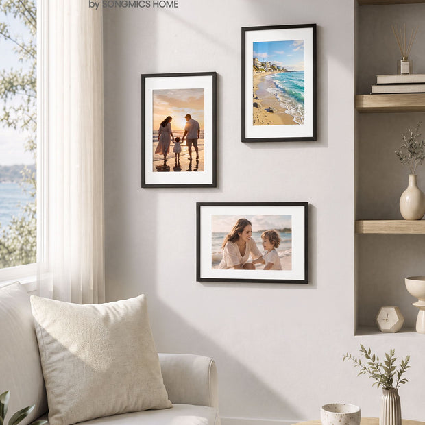 Fotolijsten – Set van 3 – A4 – Met Sporloze Wandhaken – Ophangen of Neerzetten – Zwart