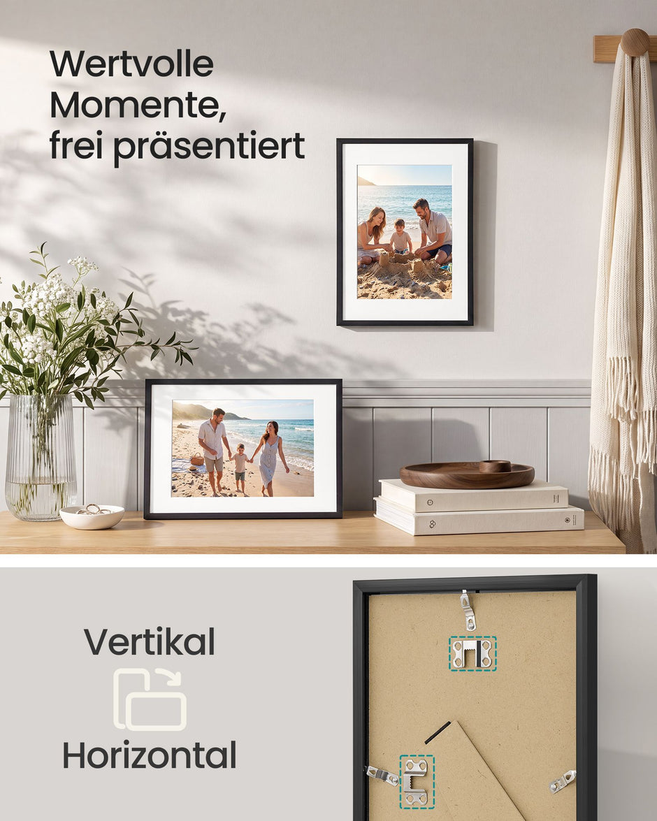 Fotolijsten – Set van 3 – 20 x 30 cm – Met Sporloze Wandhaken – Ophangen of Neerzetten – Zwart