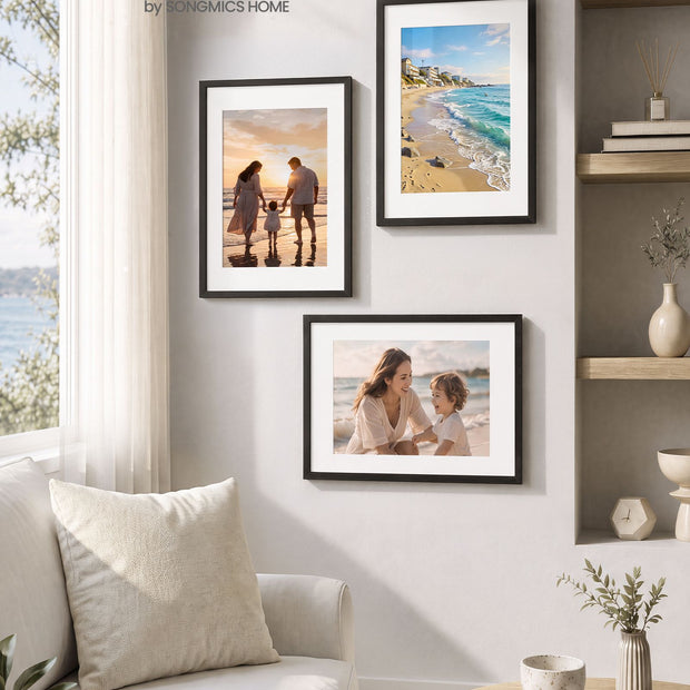 Fotolijsten – Set van 3 – 30 x 40 cm – Met Sporloze Wandhaken – Ophangen of Neerzetten – Zwart