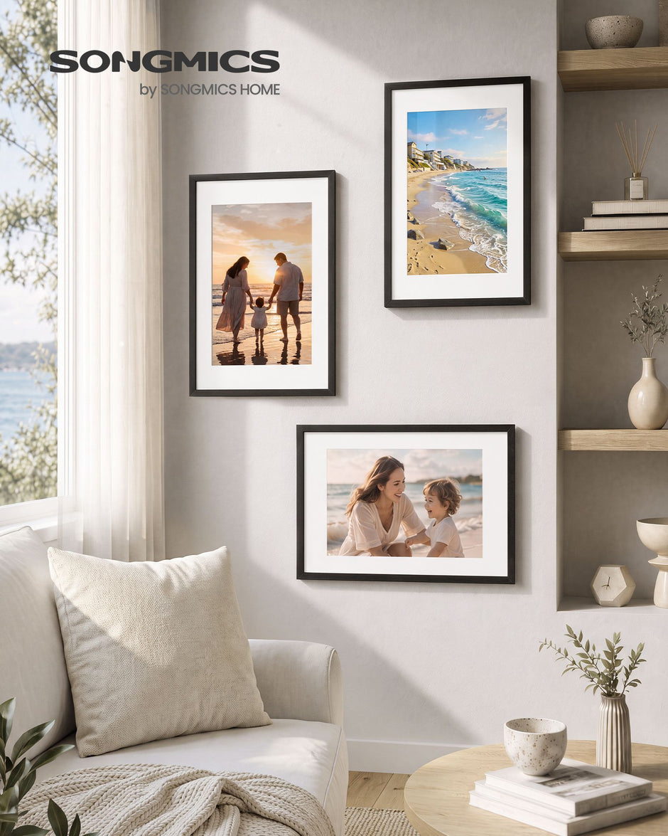 Fotolijsten – Set van 3 – 40 x 60 cm – Met Sporloze Wandhaken – Ophangen of Neerzetten – Zwart