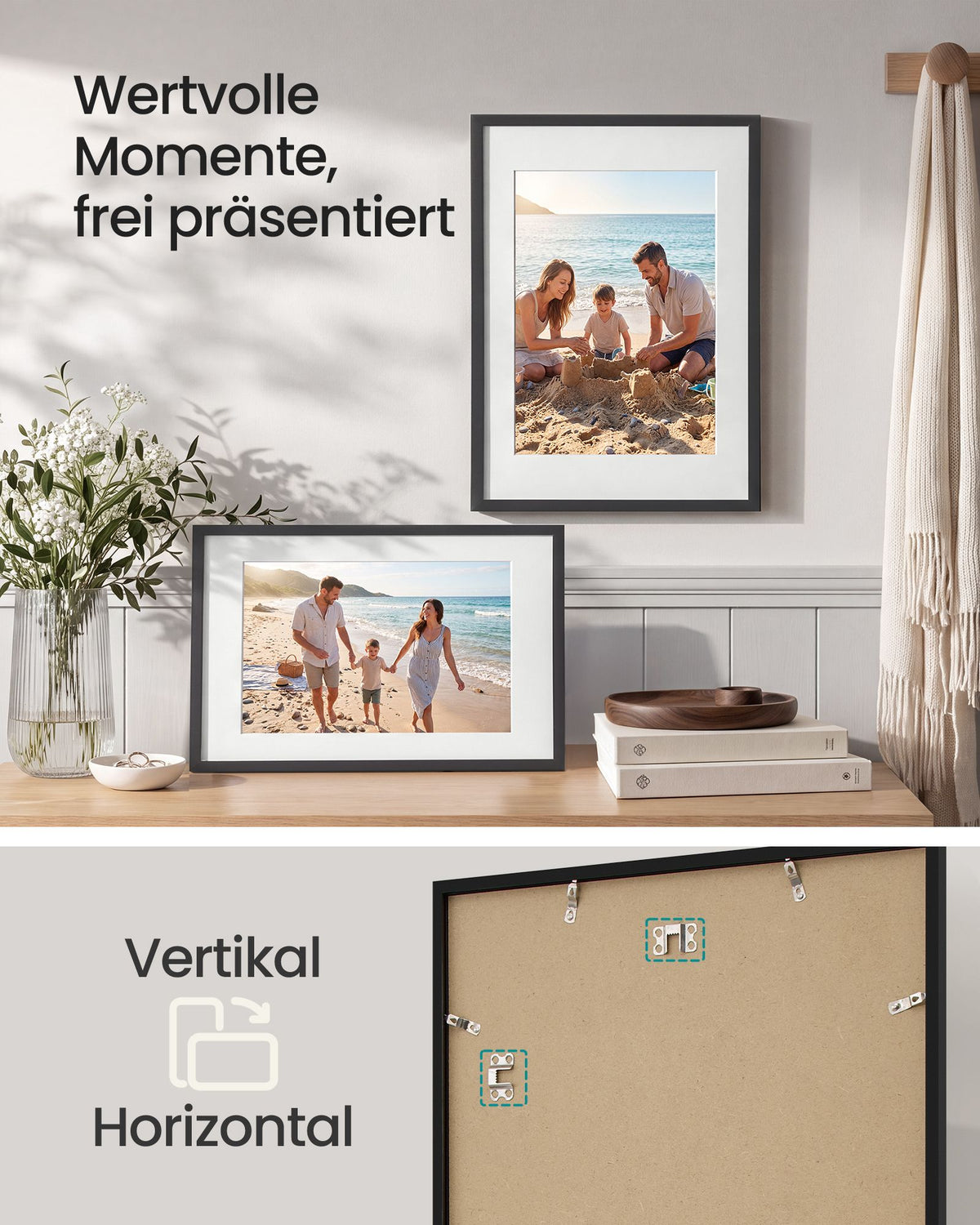Fotolijsten – Set van 3 – 40 x 60 cm – Met Sporloze Wandhaken – Ophangen of Neerzetten – Zwart