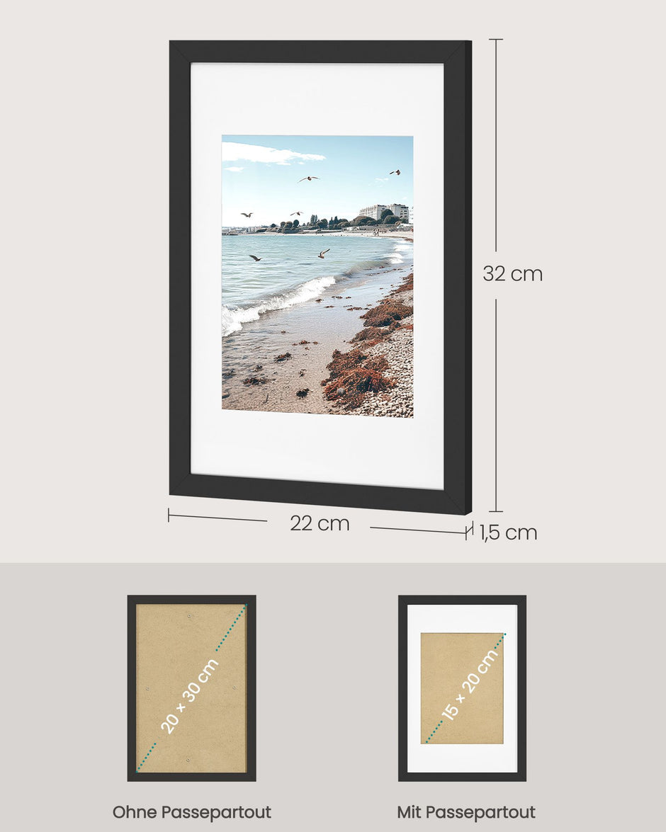 Fotolijst – 20 x 30 cm – Met Sporloze Wandhaken – Ophangen of Neerzetten – Zwart