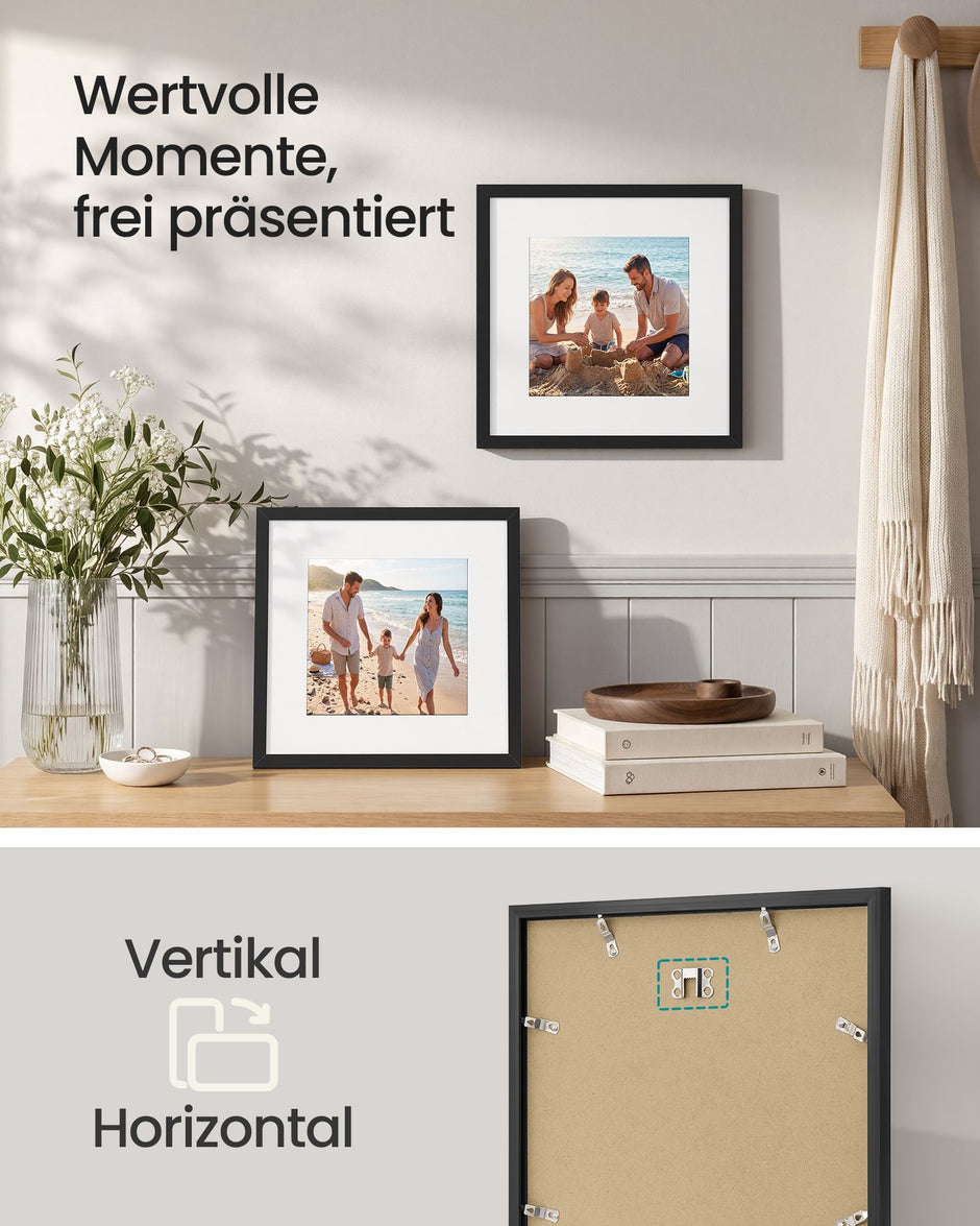 Fotolijst – 30 x 30 cm – Met Sporloze Wandhaken – Ophangen of Neerzetten – Zwart