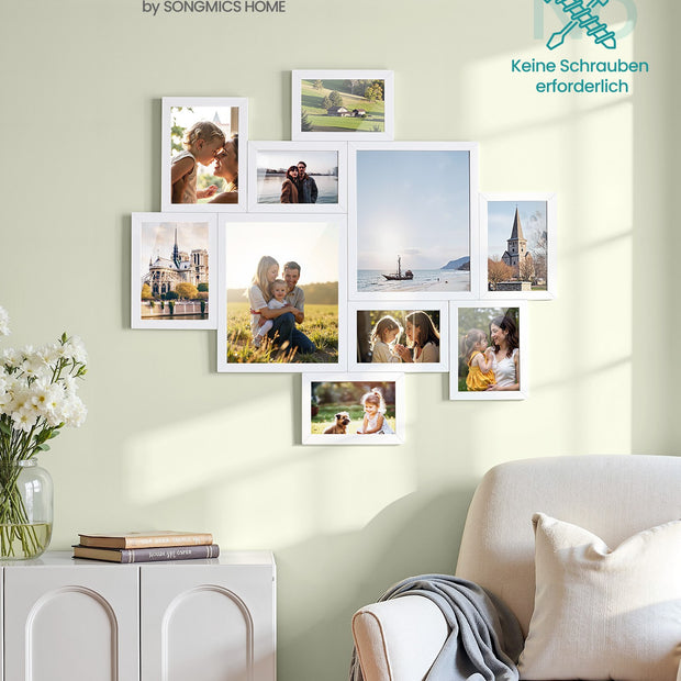 Fotolijstje - Set van 10 - Diverse maten - 20 x 25 cm, 13 x 18 cm, 10 x 15 cm - Wit - PVC-kunststof
