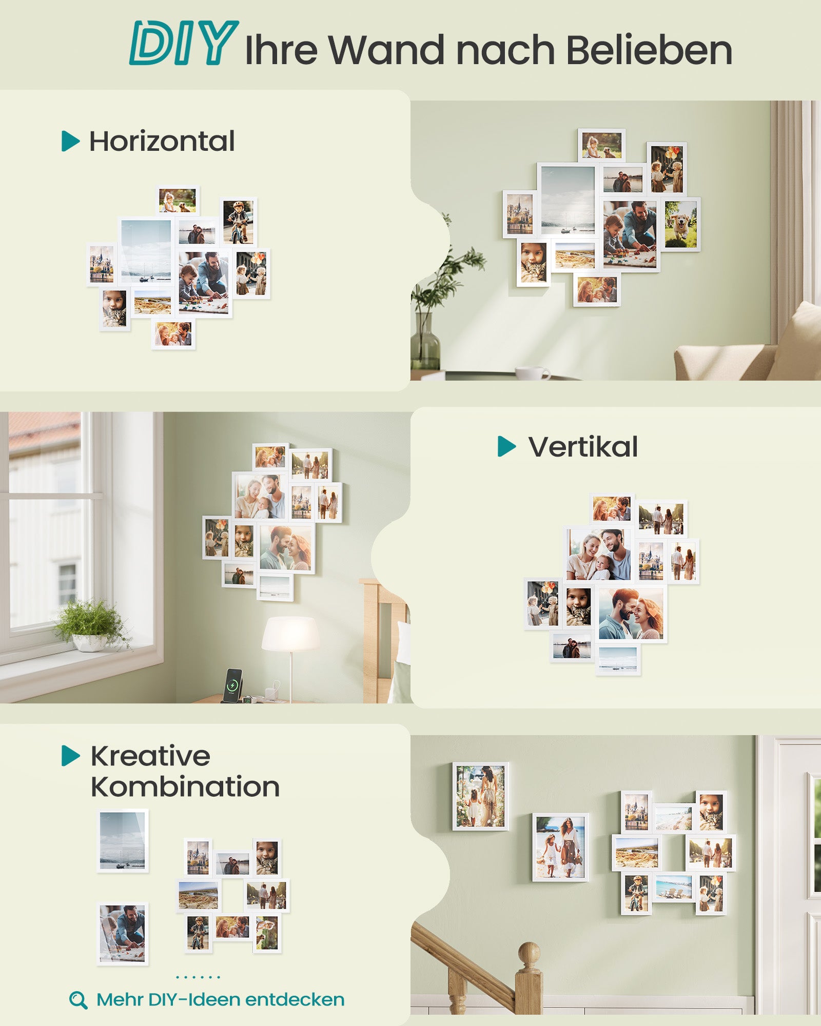Fotolijstje - Set van 10 - Diverse maten - 20 x 25 cm, 13 x 18 cm, 10 x 15 cm - Wit - PVC-kunststof