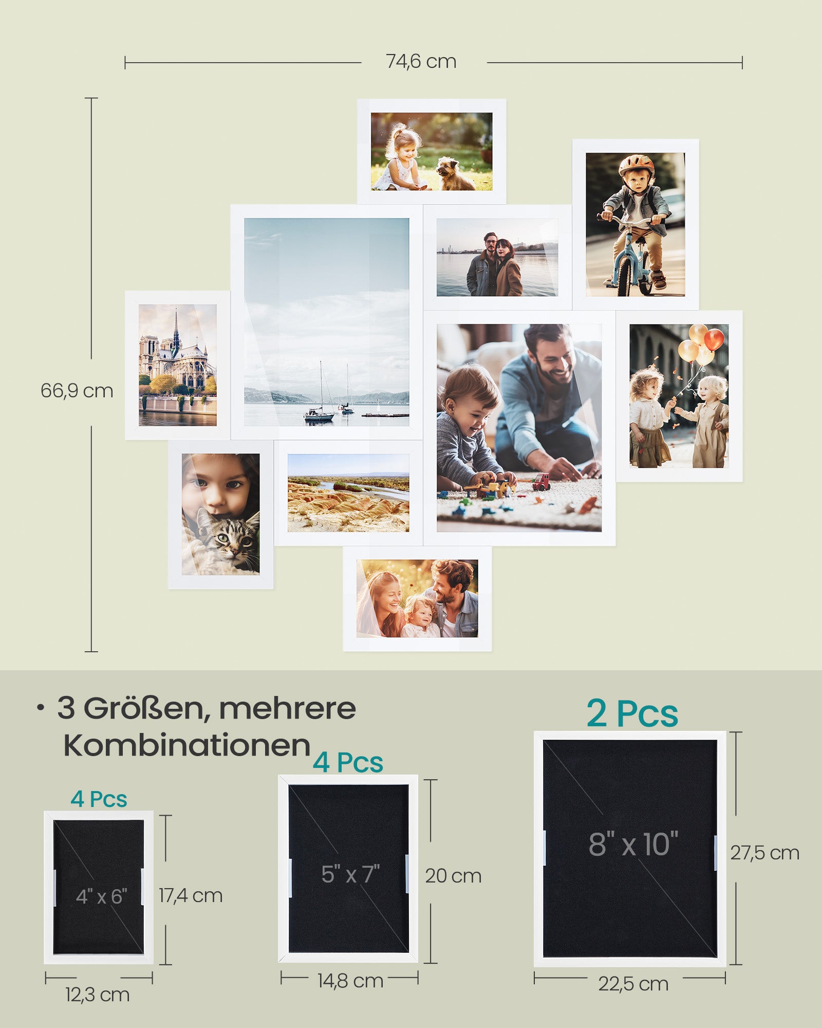 Fotolijsten - Set van 10 - Diverse Maten - PVC - Wit