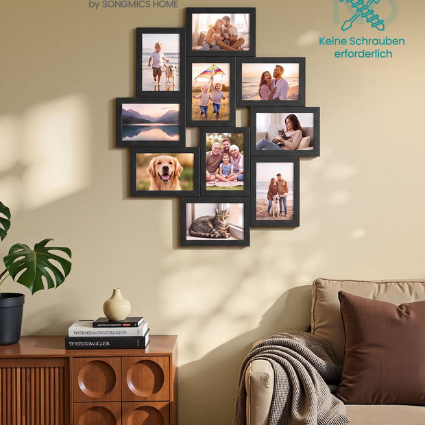 Fotolijsten Set – Middelgroot – Gereedschapsloos Ophangen of Neerzetten – 10 x 15 cm – Zwart
