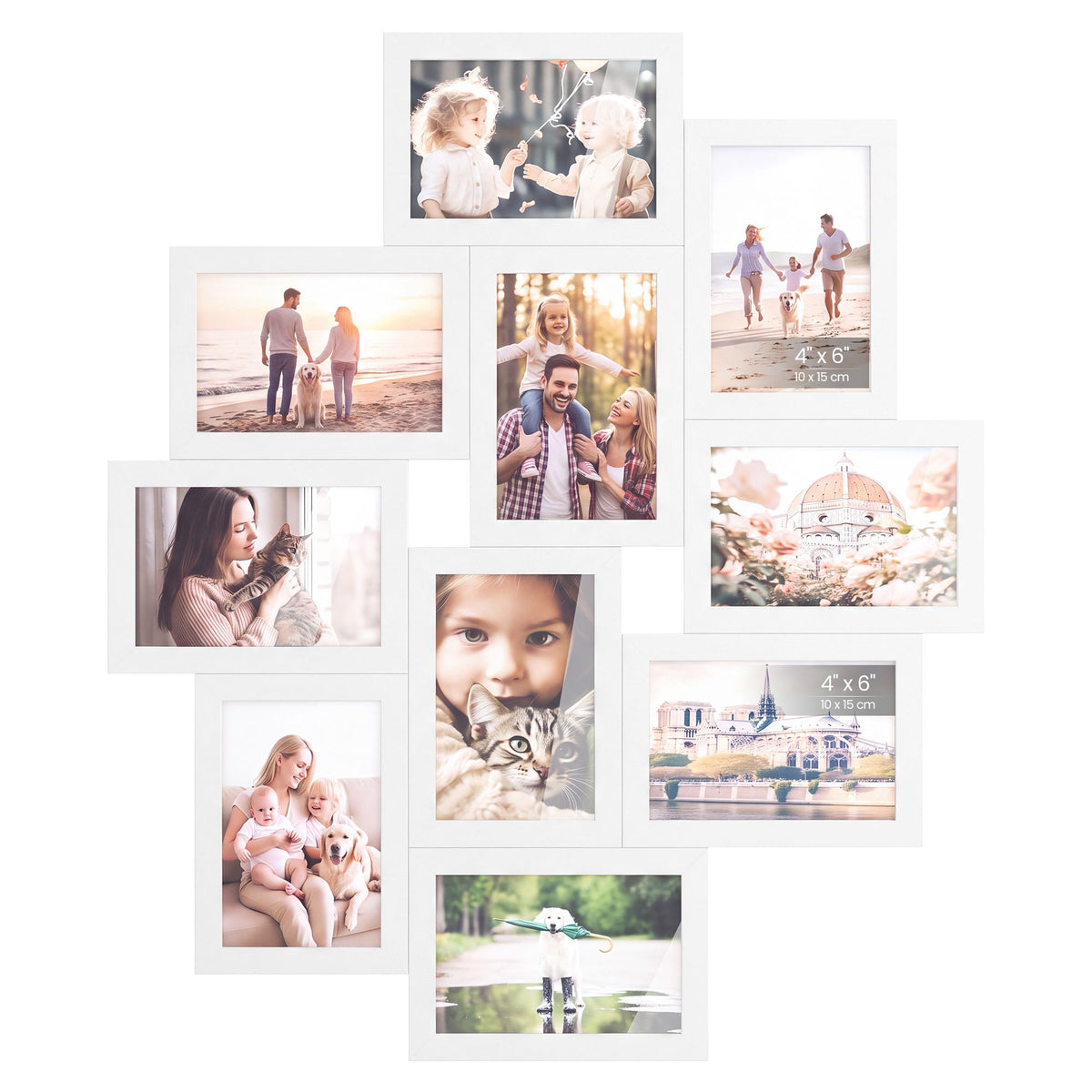 Fotolijsten Set – Middelgroot – Gereedschapsloos Ophangen of Neerzetten – 10 x 15 cm – Wit