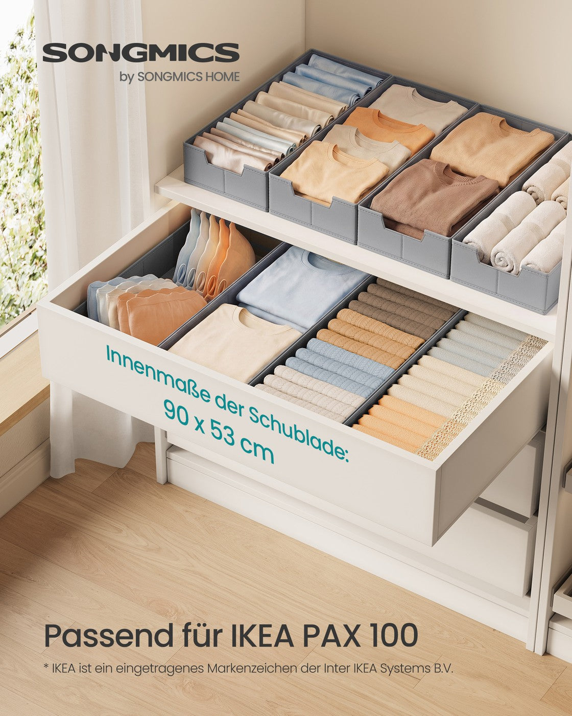 Lade-organizers – Set van 6 – Opvouwbaar – Zonder Vakjes – 50 x 22 – Duifgrijs
