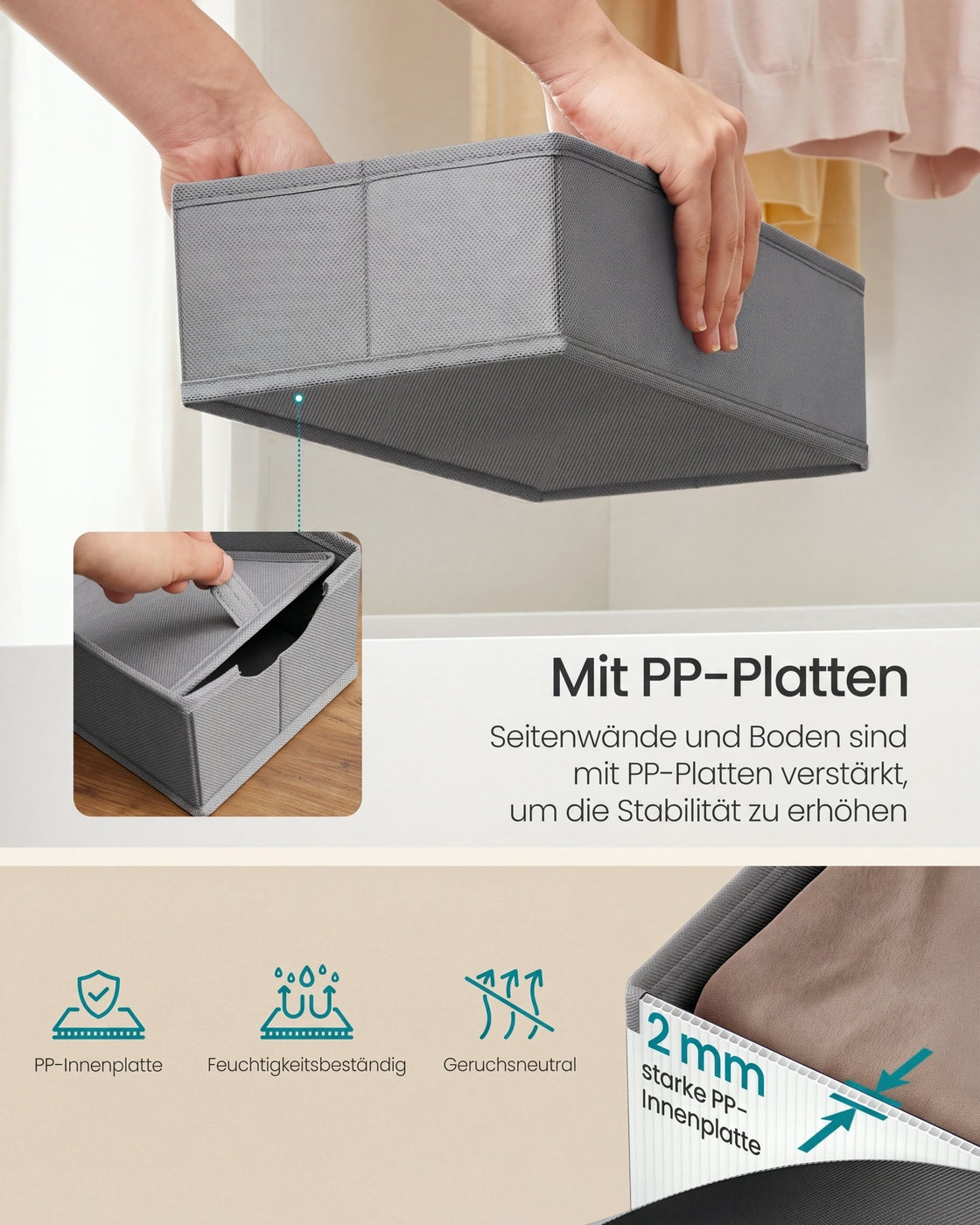 Lade-organizers – Set van 6 – Opvouwbaar – Zonder Vakjes – 50 x 22 – Duifgrijs